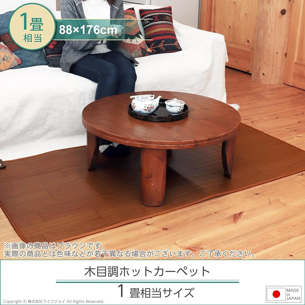 Lifejoy Hot Carpet 1 Tatami Mat Made in Japan Flooring Style 88cm x 176cm Waterproof Brown JPJ101WB