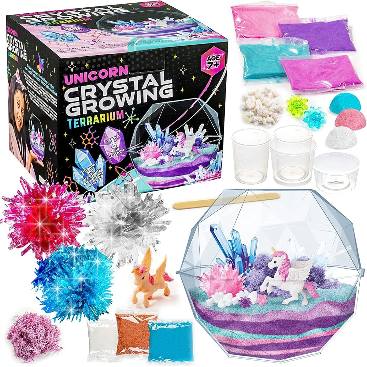 Original Stationery Grow Your Own Crystal Unicorn Terrarium Kit - Crystal Making Kit - Includes Everything You Need to Grow 3 Real Kids Crystals - Fun Unicorn Crystal Terrarium Kit & Unicorn Gifts for Girls