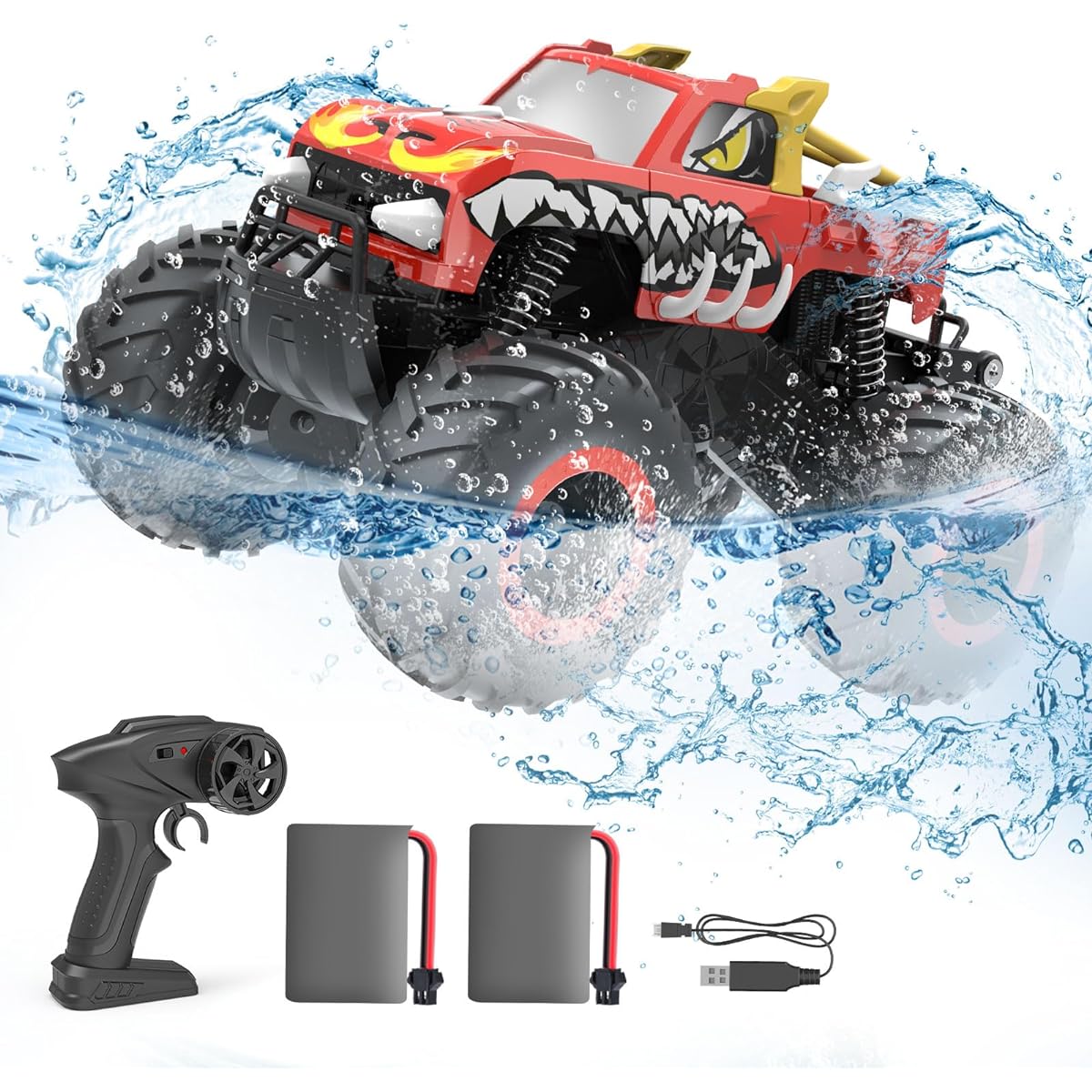 Off-road Children Boys Toys RC Car Car IPX7 Waterproof 4WD 360 Degree Rotation 1:16 Water Play 2 Batteries 50 Minutes Operation Time 2.4GHz For Children Elementary School Students Middle School Students Birthday Present Christmas Gift Present G03086R Red
