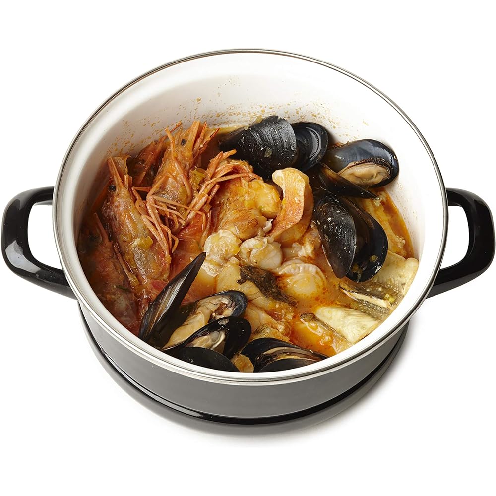 Dean & DeLuca Casserole L Black (18cm) Two-handed pot, lid can also be used as a shallow pot, enamel with silicone lid, open flame, diameter 18 x height 17cm