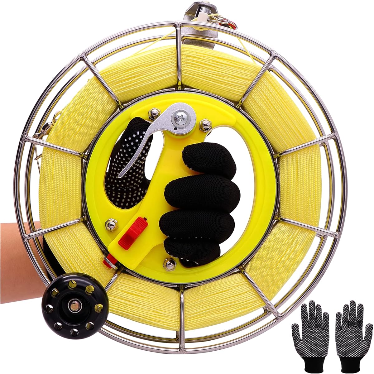 WEICAFLY Kite Reel with Slow Down and Brake Button, 8.1" Diameter, 110 lbs Strength Kite String, Safety Lock Design, Bearing Kite Line Connector, Kite String Spool for Adults