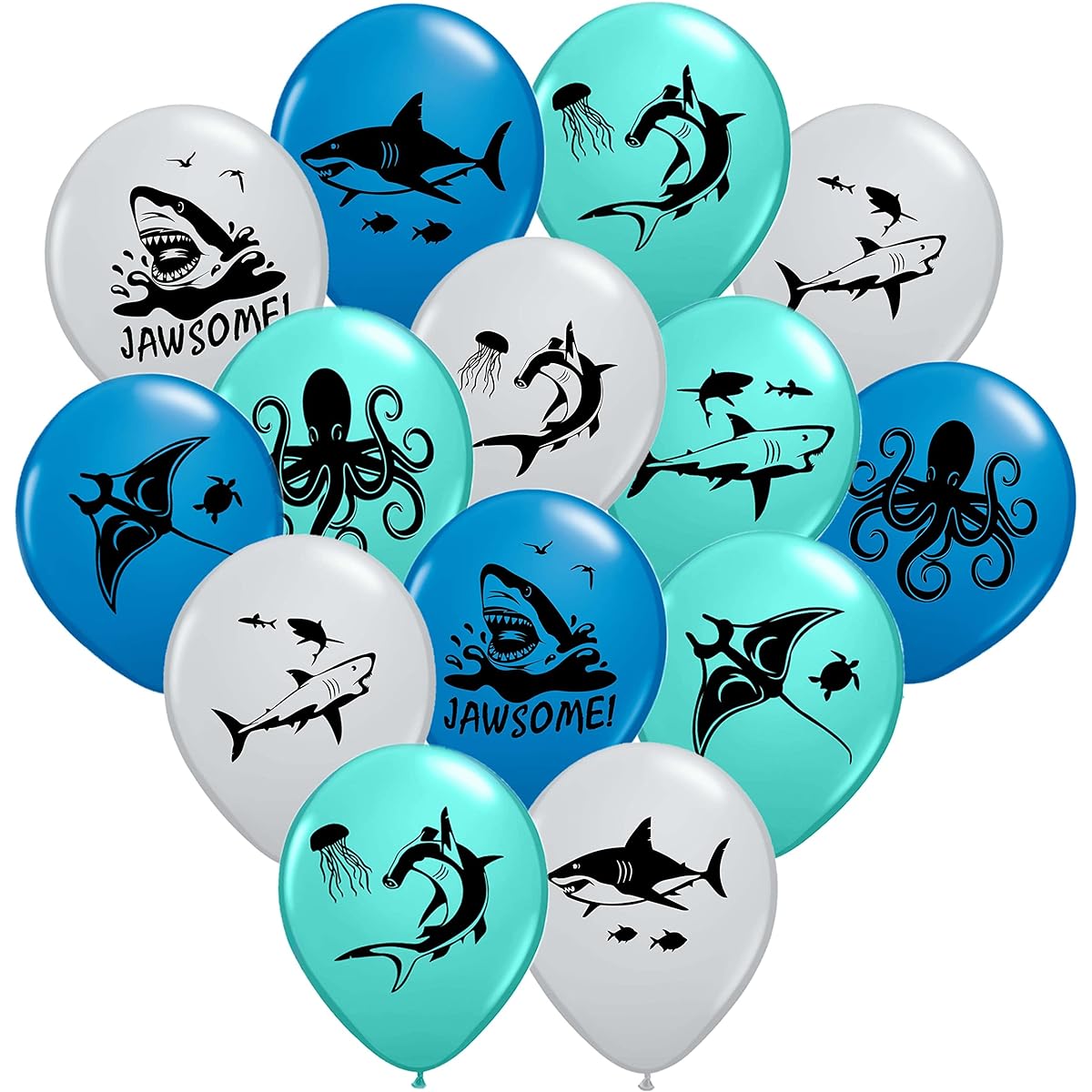Gypsy Jade Shark Balloons - Perfect for Shark Themed Birthday Party, Shark Week Party, Under The Sea Gathering - Pack of 36 - Large 12" Latex Balloons.