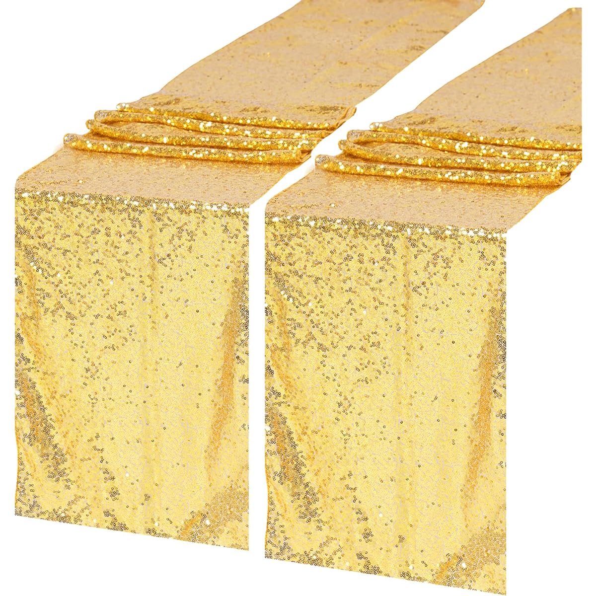 JYFLZQ Gold Sequin Table Runner 12"x72", 2 Pack Sparkly Sequin Fabric Table Linens - Sparkly Runner for Wedding and Birthday Party Decorations