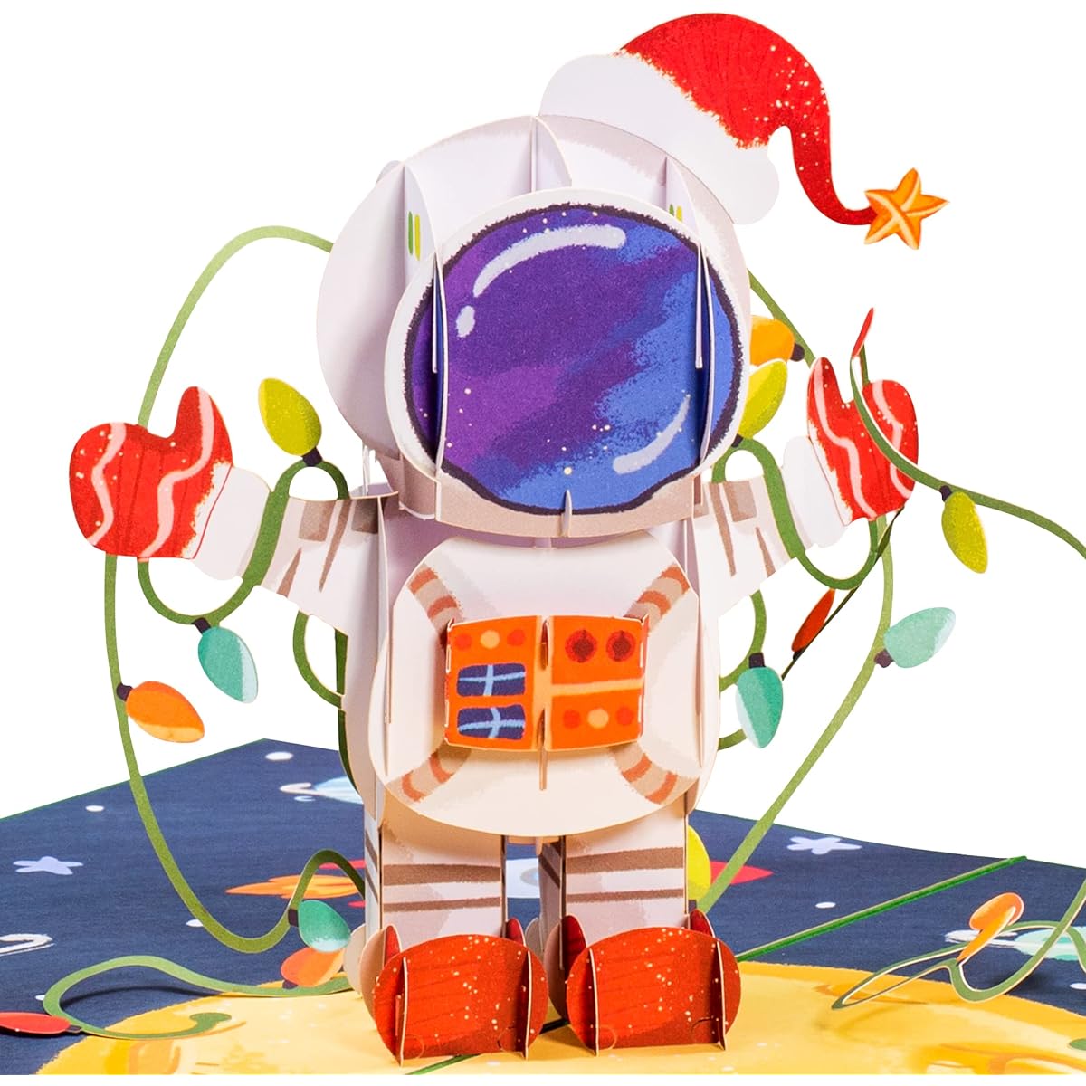 Paper Love 3D Christmas Cards Pop Up Christmas in Space Astronaut Cards Handmade 3D Pop Up Greeting Cards Gifts for Christmas and Holidays 5" x 7" Cover with Envelope and Note Tag