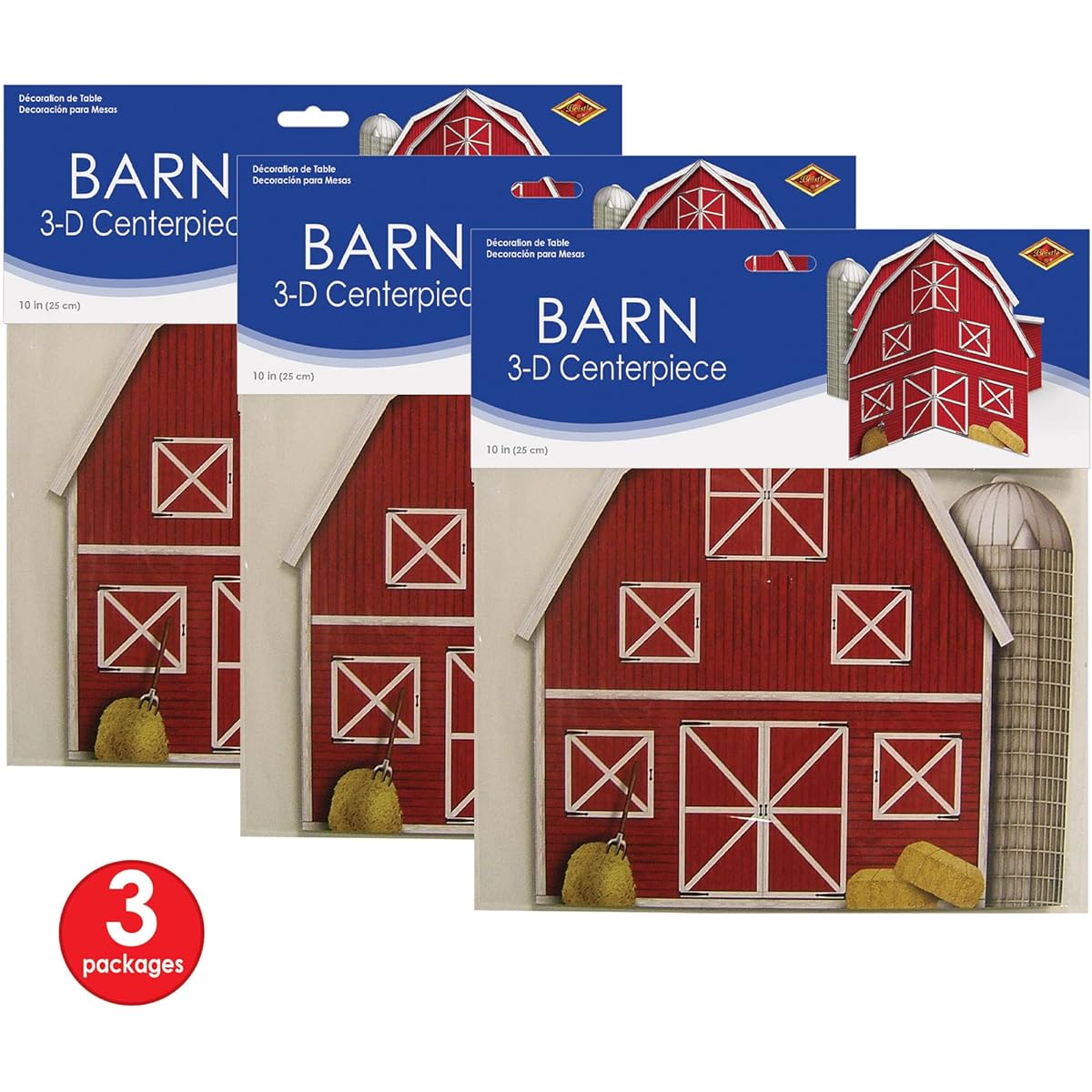Beistle 52194 3piece 3 - D Barn Centerpiece, 10", Multicolor