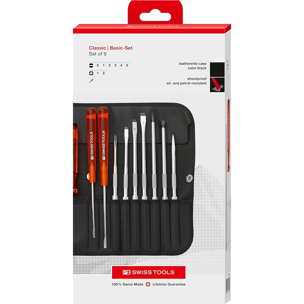 PB SWISS TOOLS 9 piece replaceable screwdriver set in paper box 215.CBB