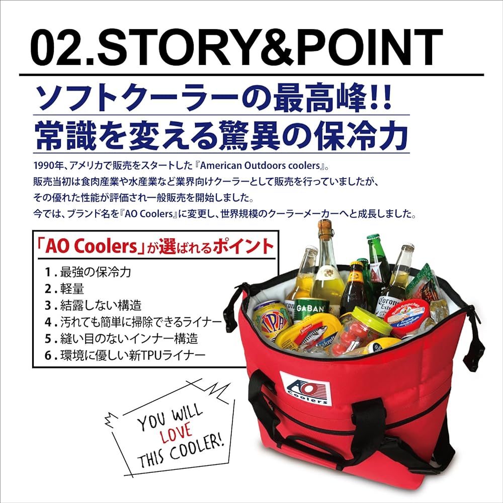 AO Coolers Campus Soft Cooler 24 Pack Red Lightweight Insulated Cooler Box AO24RD (Japanese Genuine Product)
