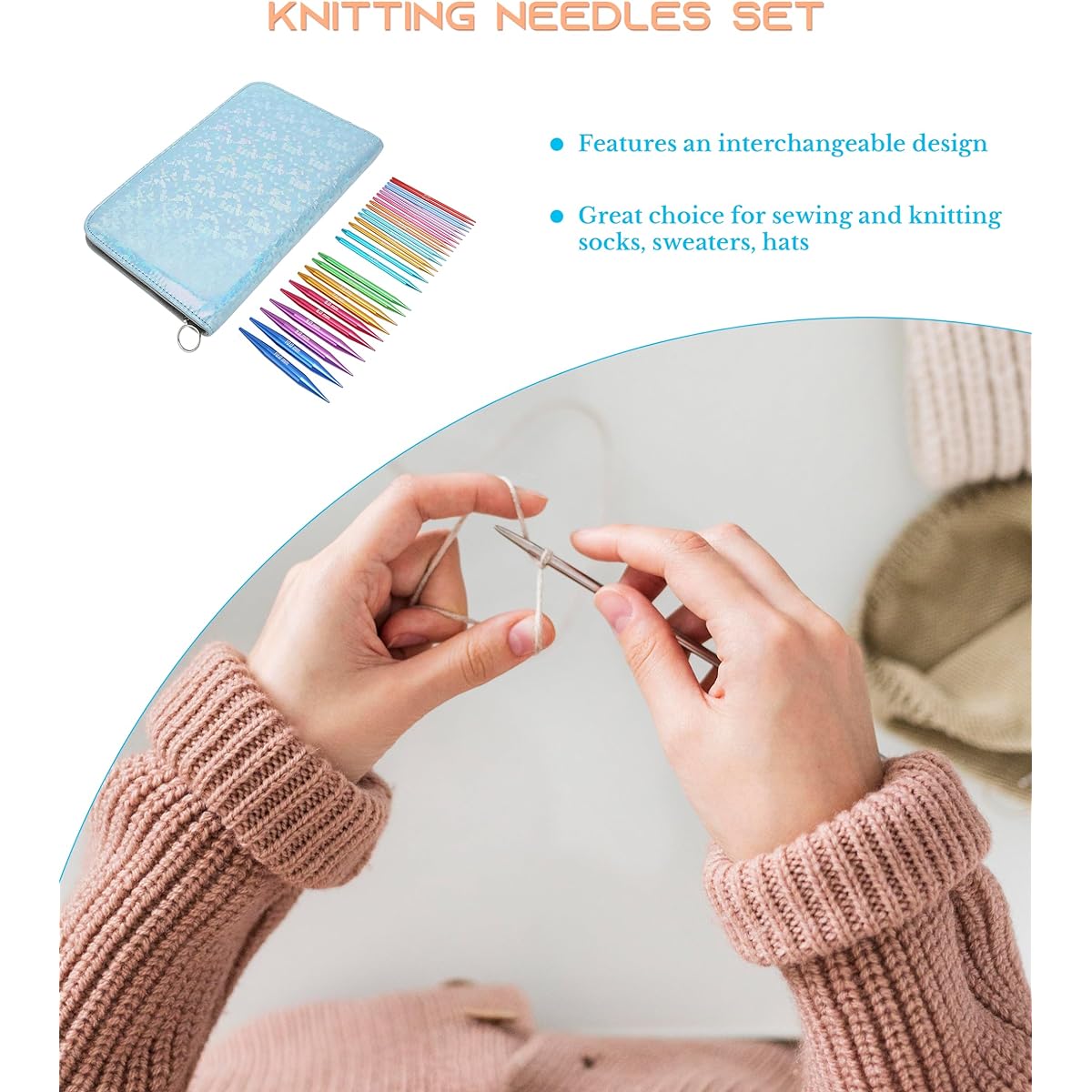 Gugxiom 26pcs Circular Knitting Needles 3-10mm Interchangeable Knitting Needles Metal Circular Knitting Needle Set with Storage Bag for Beginners