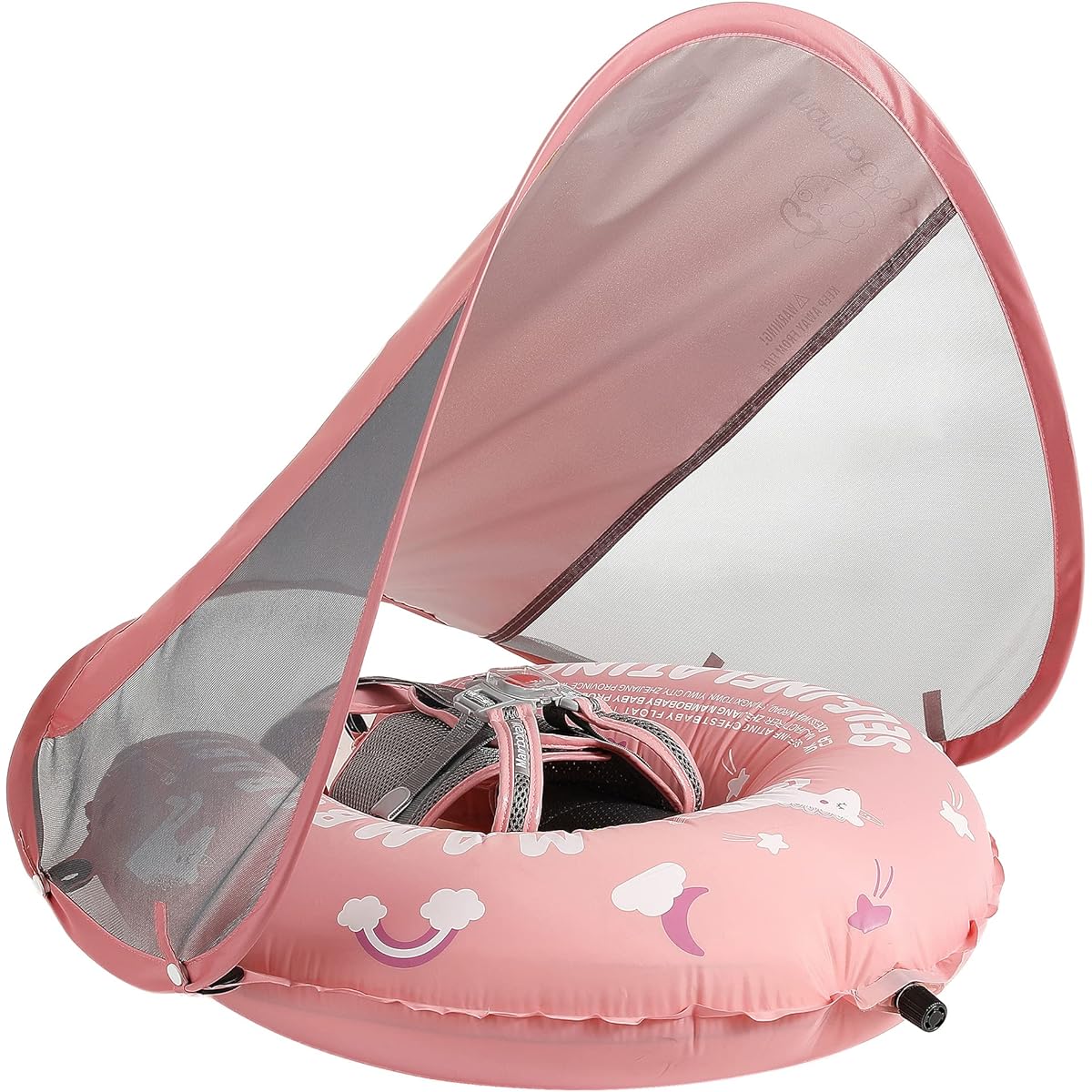 Mambobaby Float Self-Inflating Baby Swim Float with Canopy, Newest Compressible Folding Pool Baby Float, Upgrade Soft Waterproof Skin-Friendly Material Toddler Swim Float (Standard Edition Pink)