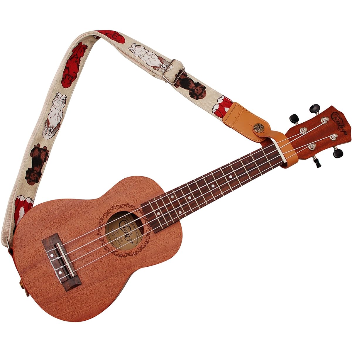 MUSIC FIRST Original Design "MR Dog" Soft Cotton & Genuine Leather Ukulele Strap Ukulele Shoulder Strap.