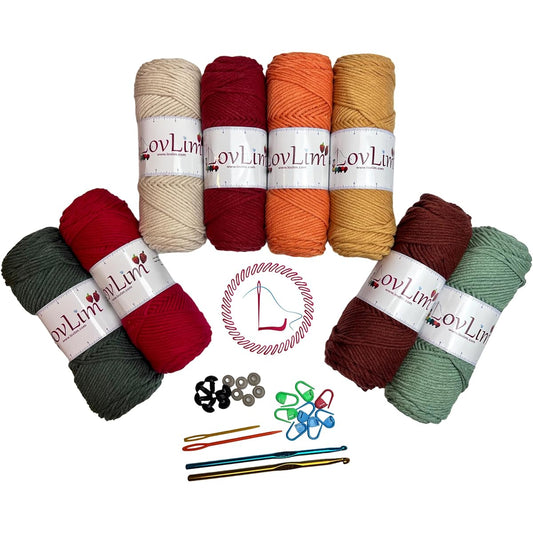 LovLim Crochet Yarn 8x100g Soft Cotton Yarn Skein Yarn Over 1000 Yards for Crocheting and Knitting Free Crochet/Amigurumi Pattern Craft DK Yarn Perfect Starter Kit (Warm Colors)