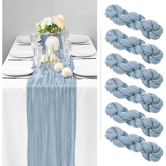 6 Pack Dusty Blue Cheesecloth Table Runner Gauze Table Runner 10FT Long Semi-Sheer Table Runner Boho or Rustic Wedding Table Decor for Wedding Decor Arch Draping Bridal Shower Holiday Party