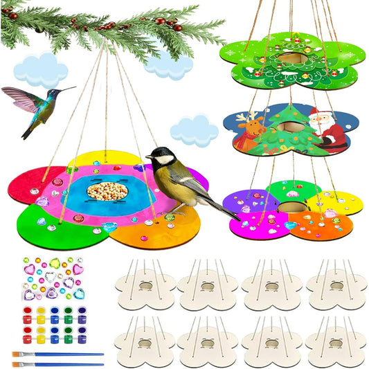 AluAbi Bird Feeder Kit, 12 Pack DIY Bird Feeder for Outdoor Hanging (Paint & Brush Included), Wood Craft Art for Kids to Build and Paint, Classroom Activity, Easter Gift for Kids Girls Boys