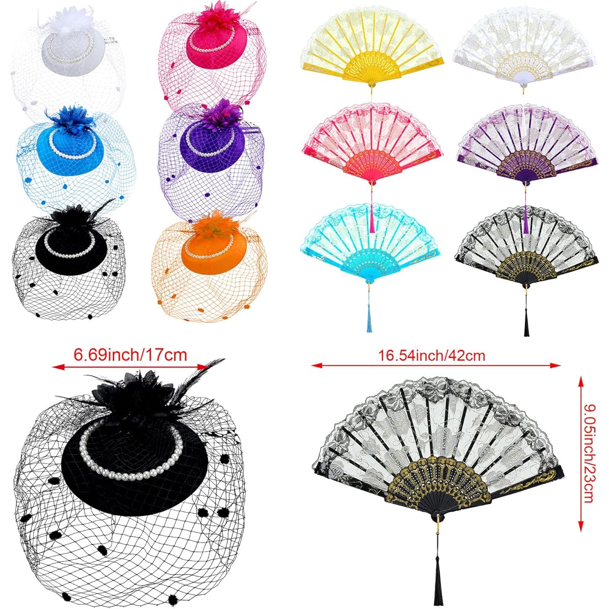 18 Pcs Tea Party Supplies Lets Partea Party Favor Decoration with Girls Tea Party Hats Tea Party Folding Fan Lace Gloves For Girl Kids Children Lets Partea Party Favors