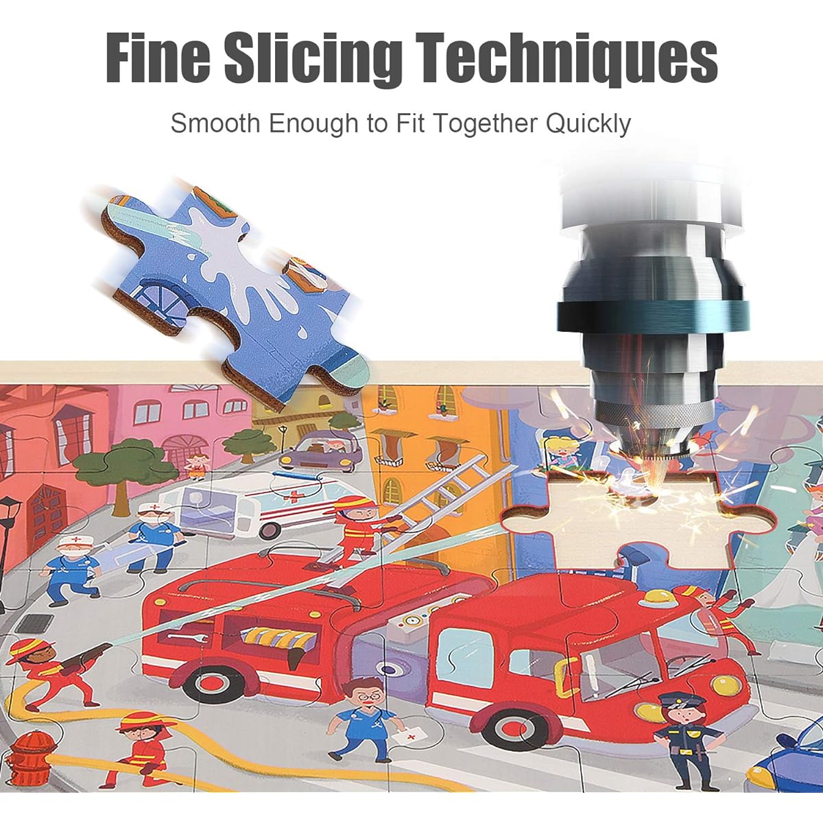 TOP BRIGHT 24 Piece Puzzle for Ages 3-5 - Fire Rescue Wooden Jigsaw Puzzle with Storage Tray