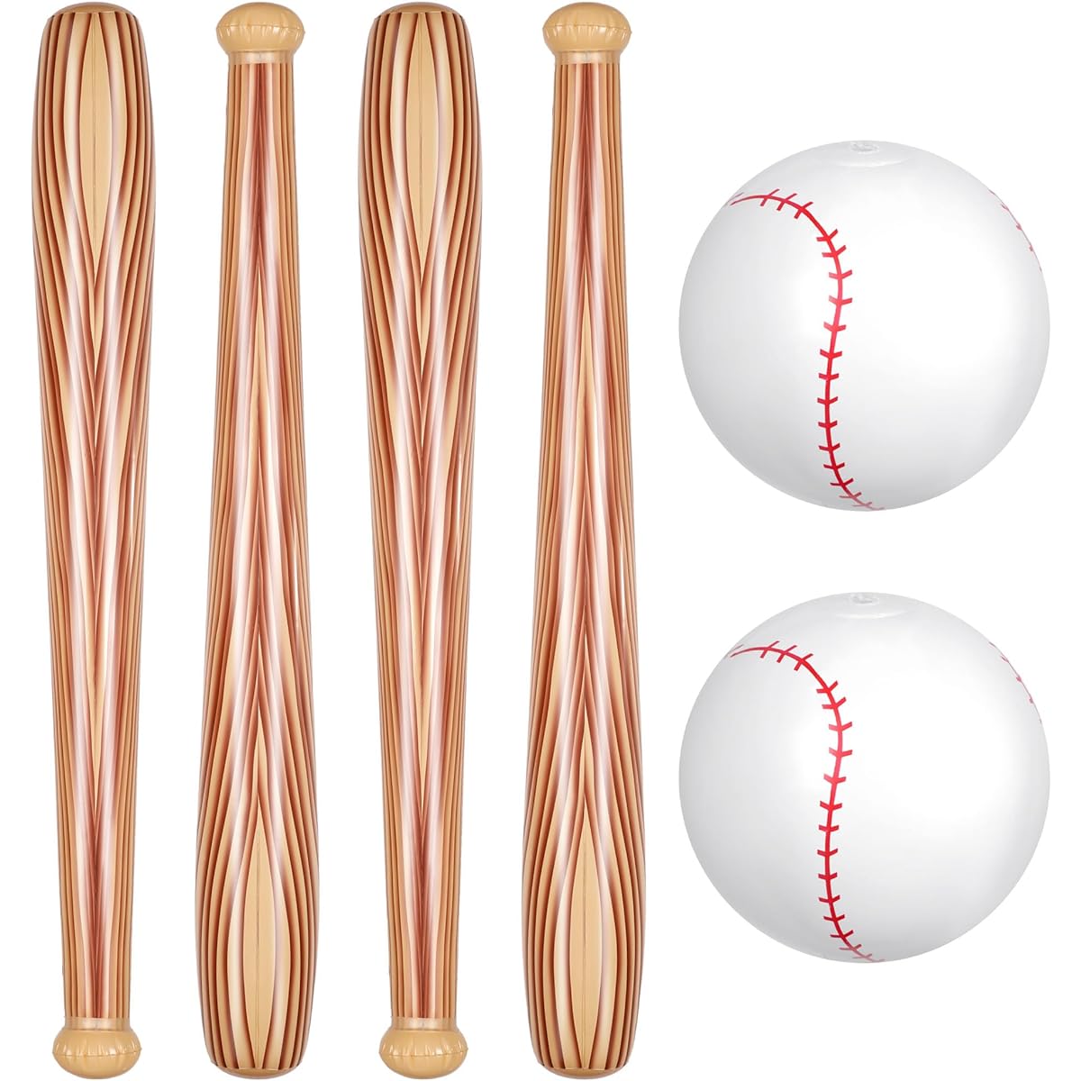 Lewtemi 6 Piece Inflatable Baseball Bat and Ball Set, 4 Inflatable Bats and 2 Baseball Beach Balls, Plastic Baseball Bats Baseball Party Favors for Kids and Adults Pool Beach Birthday Party Supplies