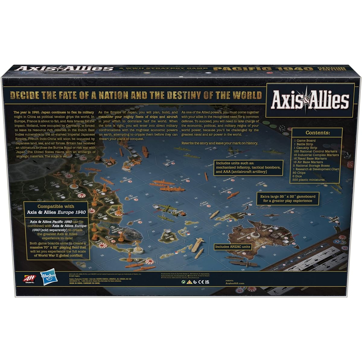 Hasbro Gaming Avalon Hill Axis & Allies Pacific 1940 Second Edition WWII Strategy Board Game, with Extra Large Gameboard, Ages 12 and Up, 2-4 Players, English Version, Brown