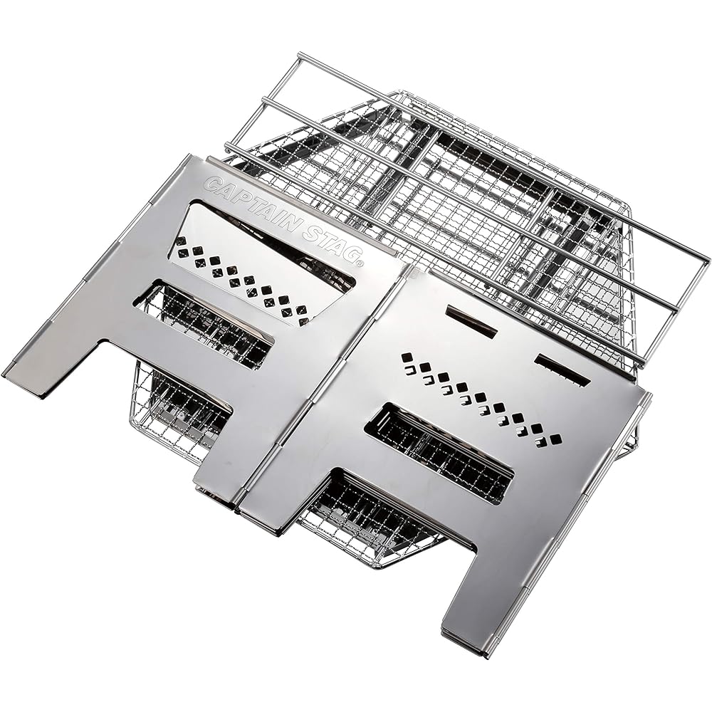 CAPTAIN STAG Barbecue Stove Bonfire Stand Dutch Oven Cooking 4 in 1 Hexa Stainless Steel Kamado Grill with Spout, Trivet and Bag UG-73 Silver Assembled Size: (Approx.) Width 450 x Depth 390 x Height 260 mm