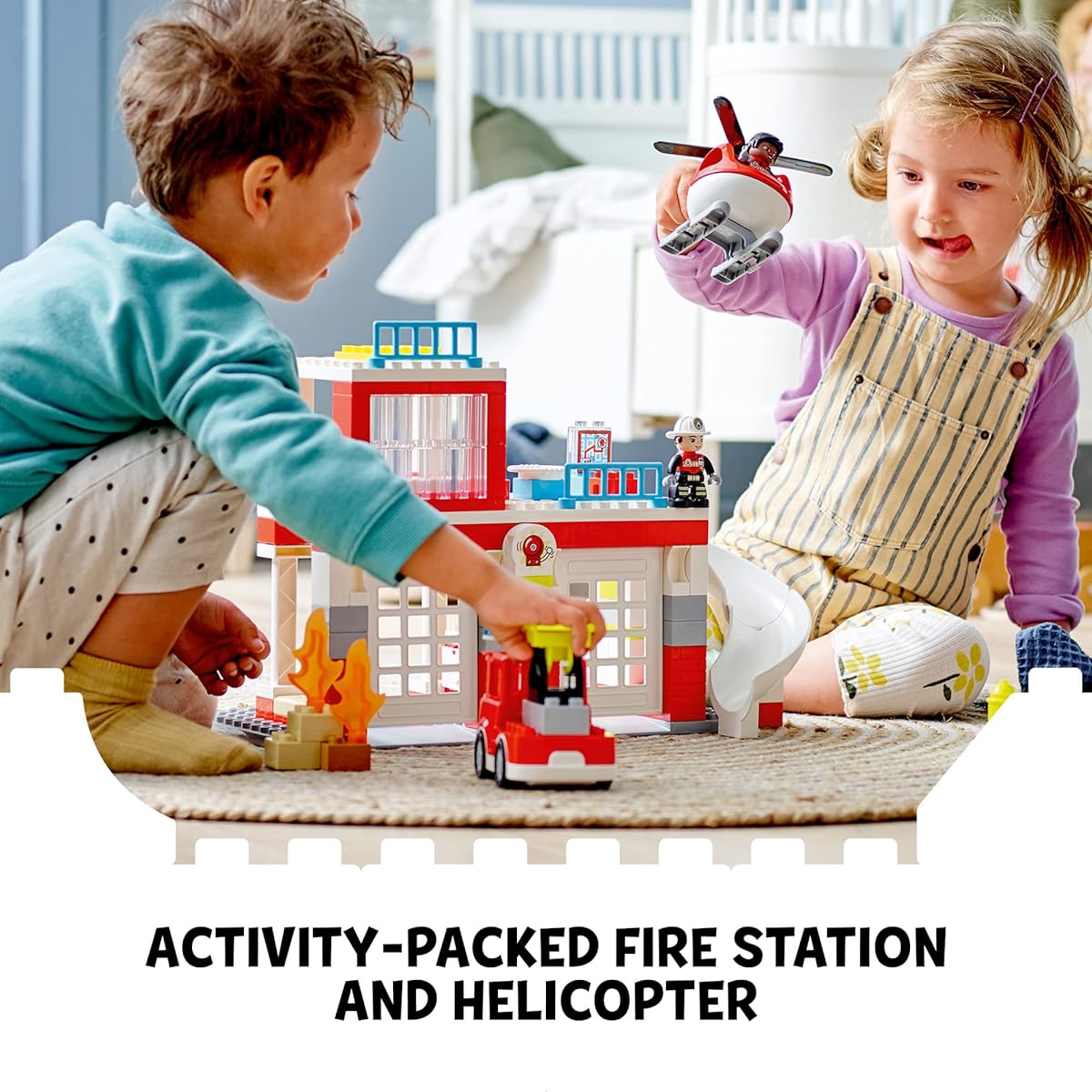 LEGO DUPLO Town Fire Station & Helicopter 10970 Building Toy Set for Preschoolers, Toddlers, Boys and Girls, Ages 2+ (117 Pieces)