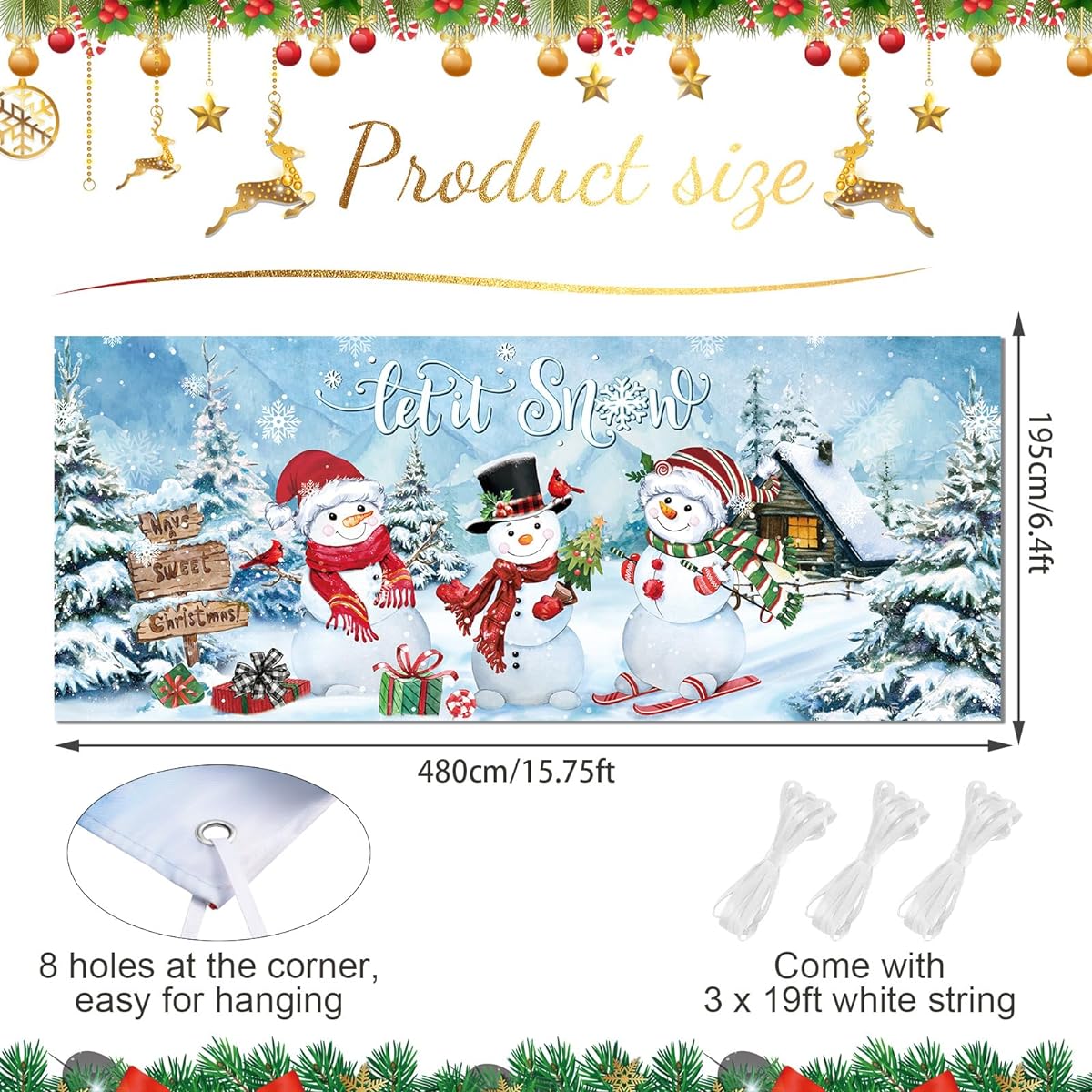 Tiamon Christmas Backdrop for Photography Rustic Christmas Background Winter Snowman Gift Polyester Wall Decor Portrait Photo Booth Party Banner Photo Studio Props Holiday New Year (189 x 77 inch)