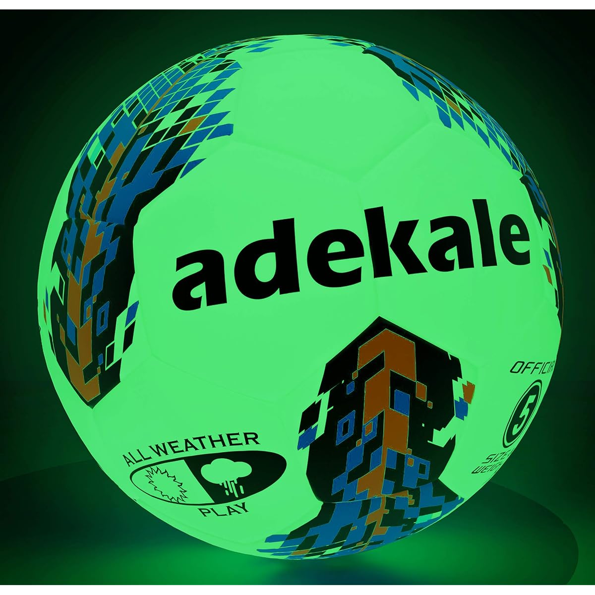 adekale Soccer Ball Size 3/4/5 Glow in the Dark Official Size Soccer Ball Indoor/Outdoor Light Up Training Ball with Pump and Needle Streetball Game for Men