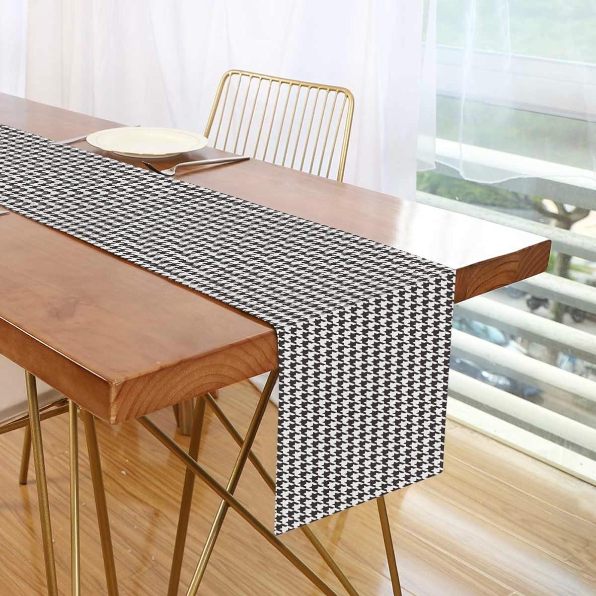 JUNZAN Table Runner Houndstooth Black and White Decorative for Wedding Party Dinner Holiday Kitchen Fit for Rectangle and Round Table 70 x 13 Inch