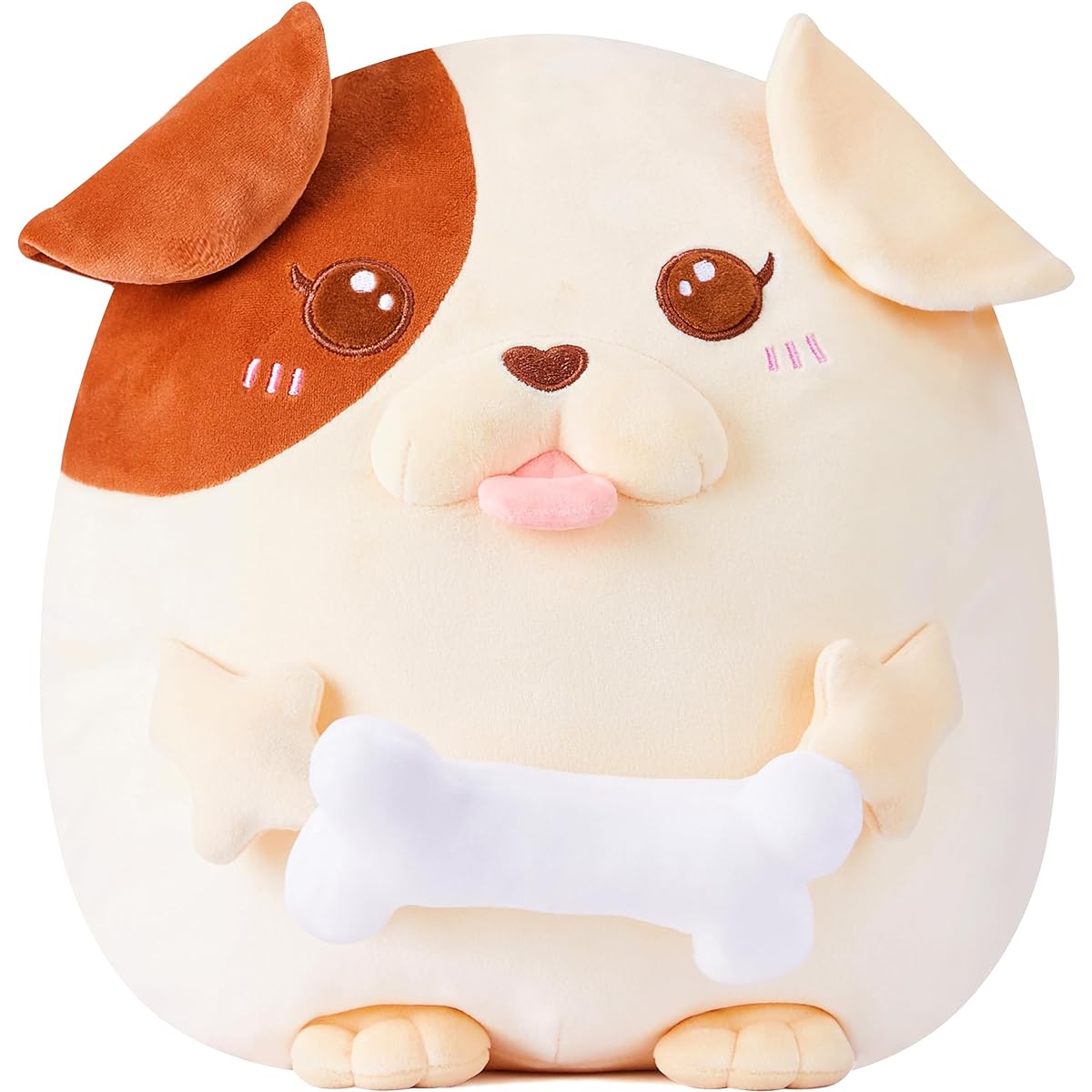 PLAYNICS Large Dog Plush Pillow Puppy Animal Toy Big Size Cute Soft Toy 12 Inch Fat Kawaii Cuddly Adorable Plush Toy for Kids Girls Boys (Bone Dog)