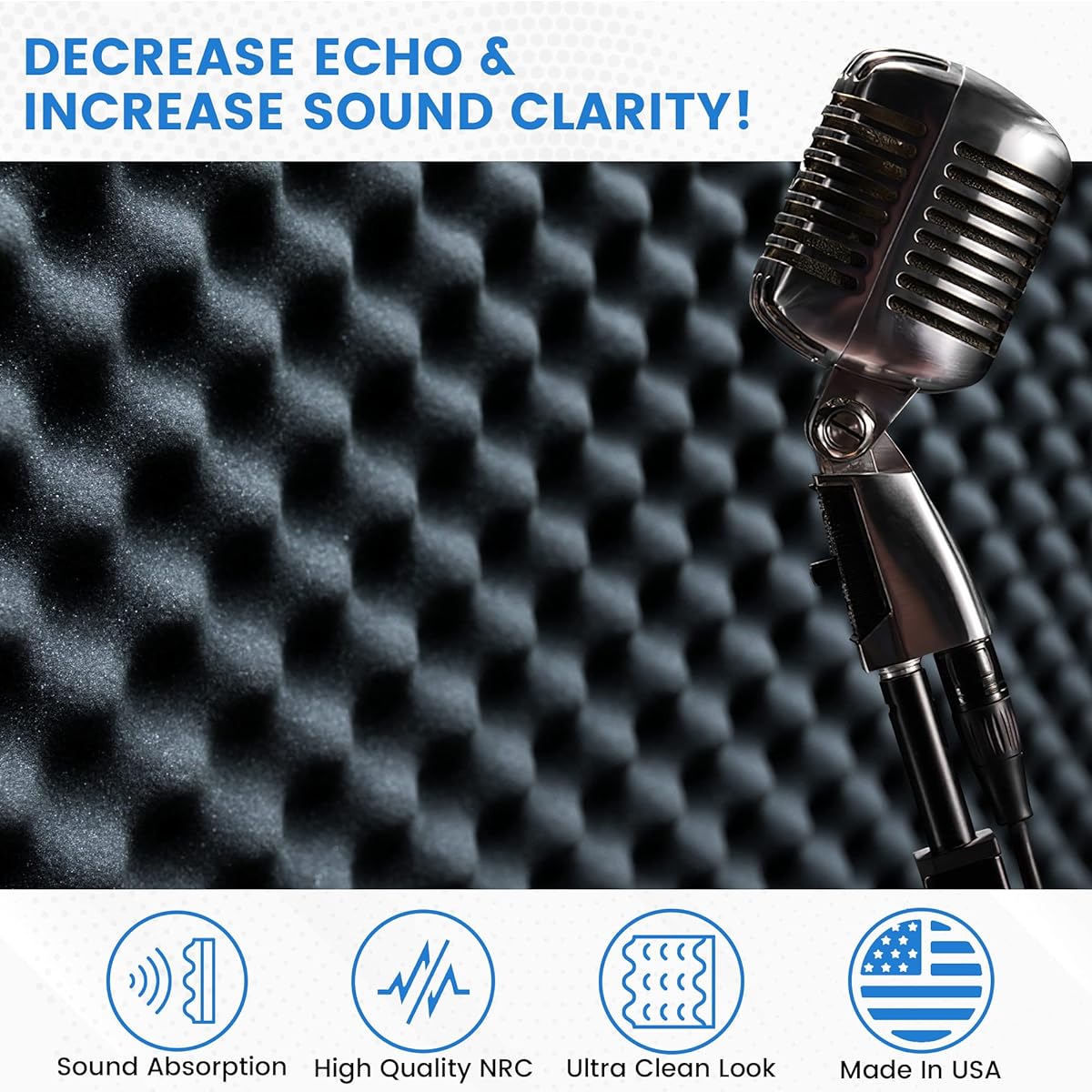 Foamily Acoustic Foam Egg Crate Panels Uncompressed - Studio Foam - Sound Panels - Soundproofing - 121.9 cm x 60.0 cm x 6.3 cm (4 Pack)