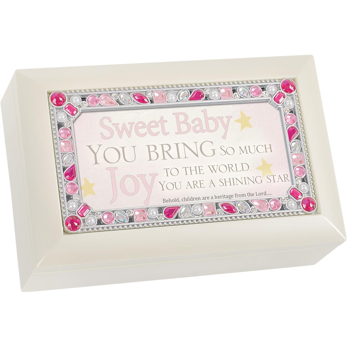 Sweet Baby You Jeweled Ivory Jewelry Music Box - Plays Tune Jesus Loves Me