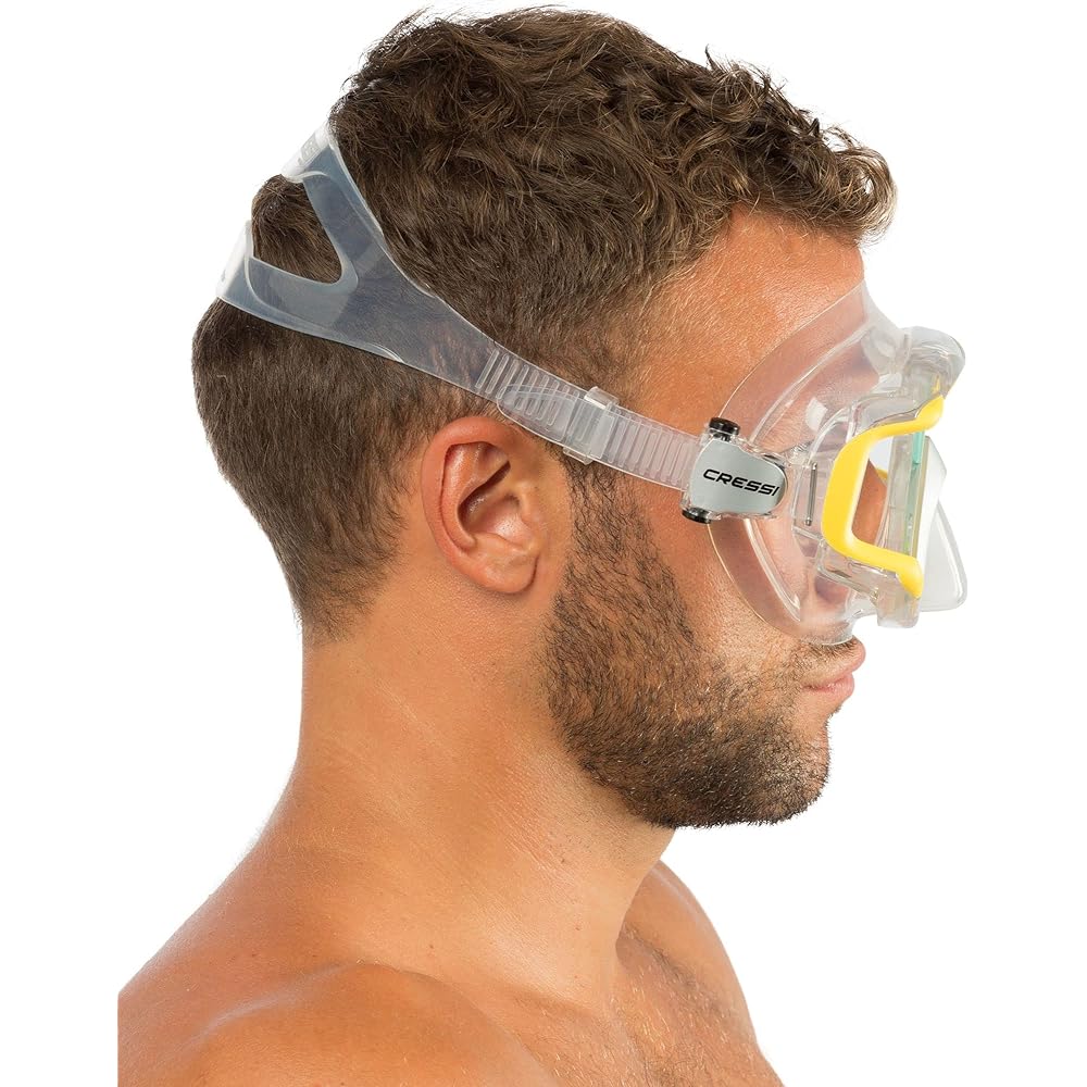 CRESSI Scuba Diving Snorkeling Mask [LIBERTY TRISIDE] Front + Both Sides 3-sided Lens Panoramic View Tempered Glass Lens [Genuine Product]