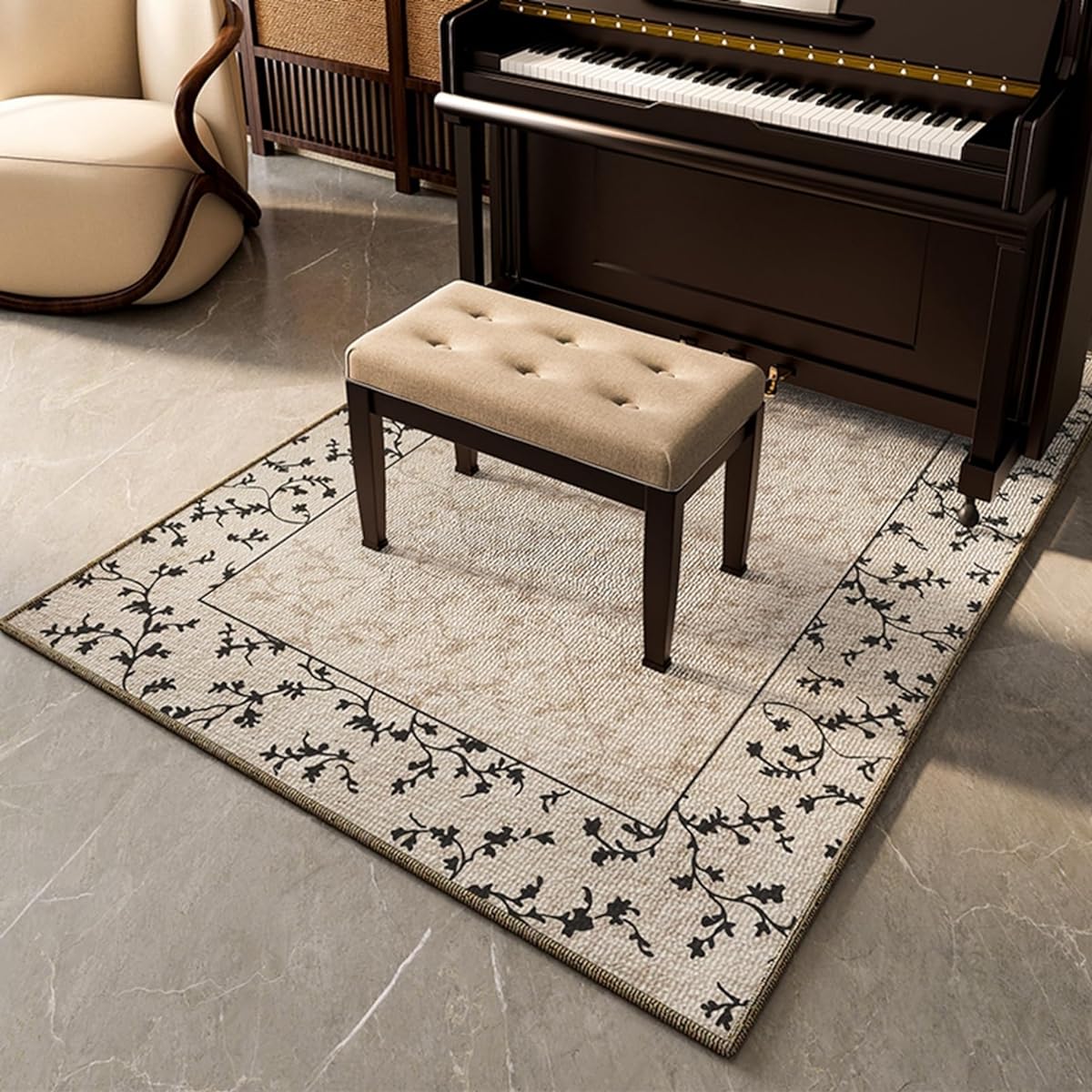 Piano mat, floral pattern, 1cm thick, soundproof floor mat, desk carpet, piano soundproof carpet, sofa seat mat, all season floor mat, non-slip, washable, anti-mite, vibration absorbing, Chinese style, pastoral, for school, desk, hallway