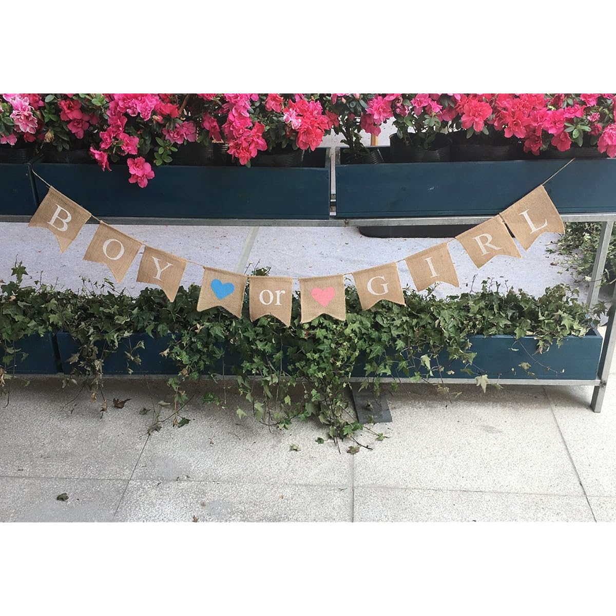 (Boy Or Girl Banner With Stitched Border) - dealzEpic BOY OR GIRL - Rustic Burlap Banners for Baby Shower or Gender Reveal Party Decoration - Swallowtail Shaped Banners with Stitched Edges