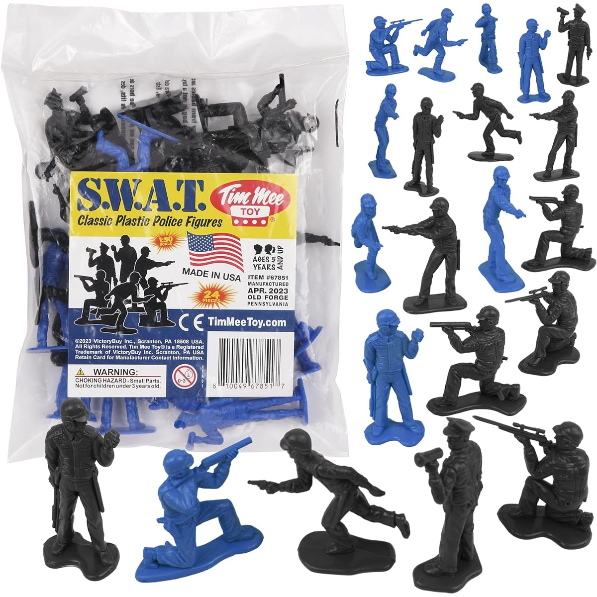 Tim Mee Toy SWAT Plastic Army Men - 24 Black and Blue Police Figures Made in the USA