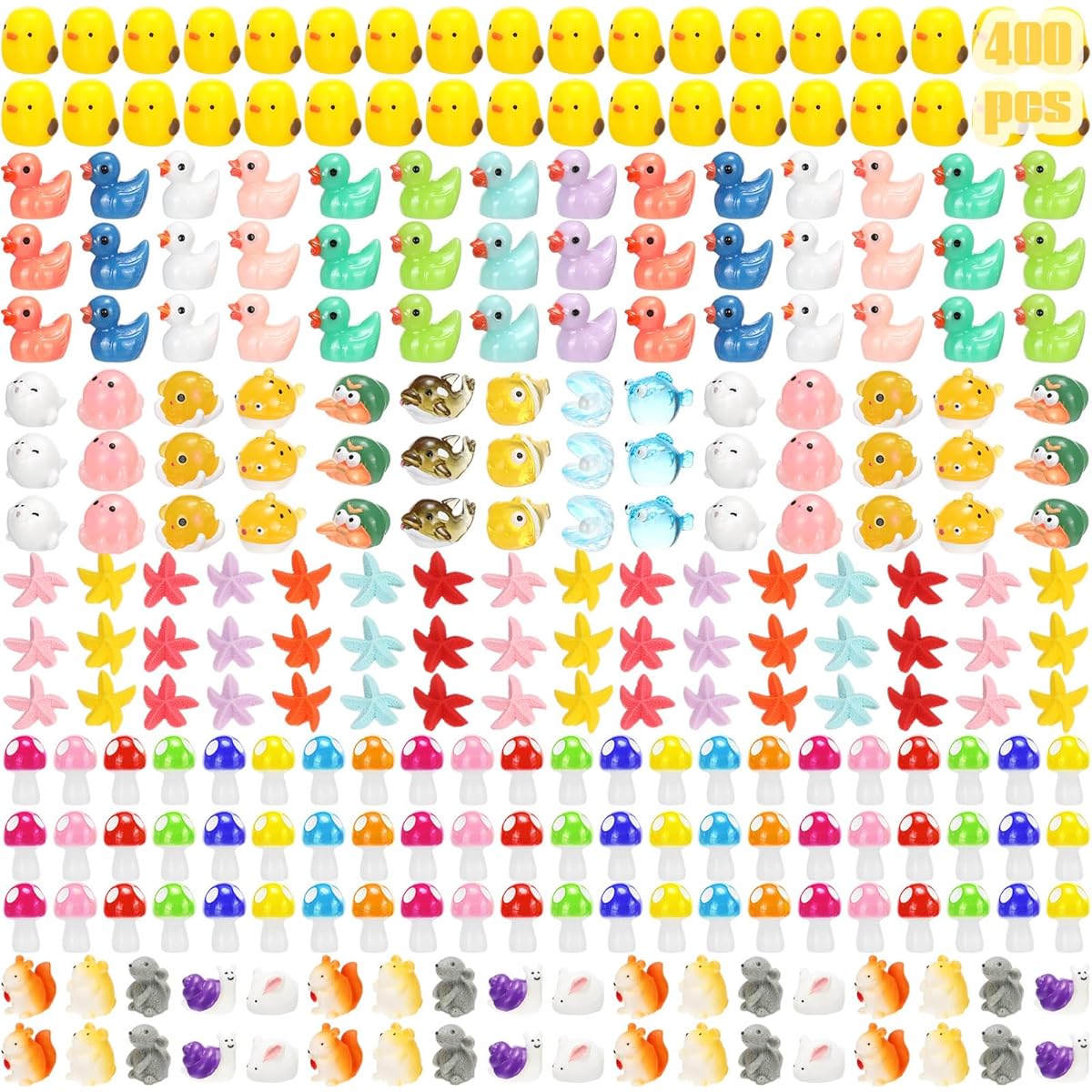 Barydat 400pcs Mini Resin Duck Charms Bulk Little Duck Mini Resin Animal Miniature Figure Miniature Resin Mushroom Cute Mushroom DIY Craft Prank Hide Christmas Party Gift Accessory