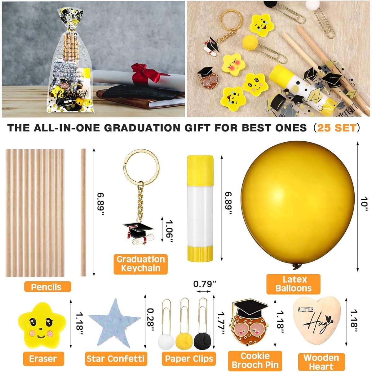 Tatuo 25 Sets Survival Kit Lifetime Graduation Gifts Bulk Class of 2024 Congratulations Preschool Grad Graduation Lapel Pins Heart Tokens Essentials Bags for Middle School High School College Kids Classroom Party Favors