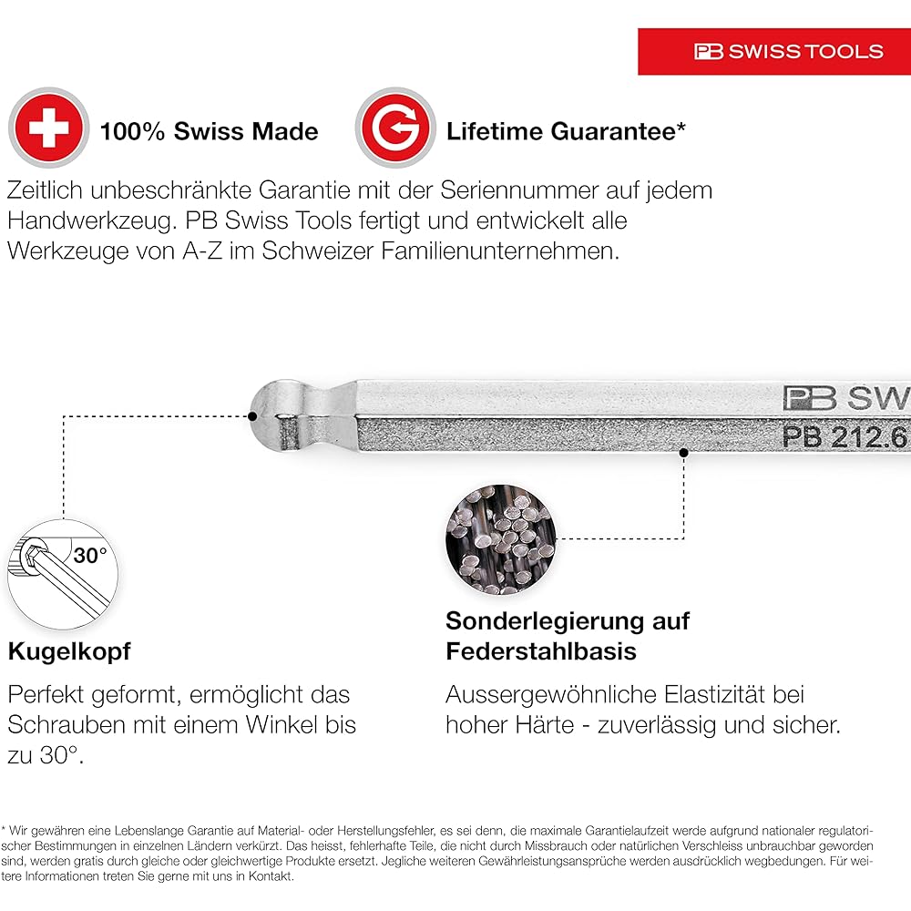 PB SWISS TOOLS PB Swiss Tools Hex Wrench Set with Ball 212H-6CN