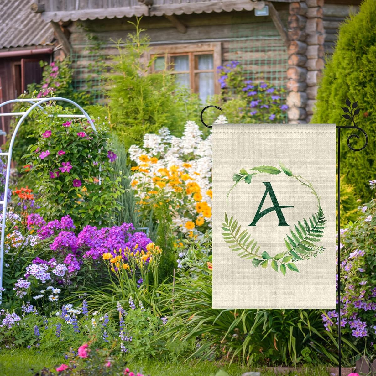 DanCoom Monogram Letter A Garden Flag Floral 12" x 18" Double Sided Outdoor Small Burlap Family Last Name Outdoor Decor Yard Flag