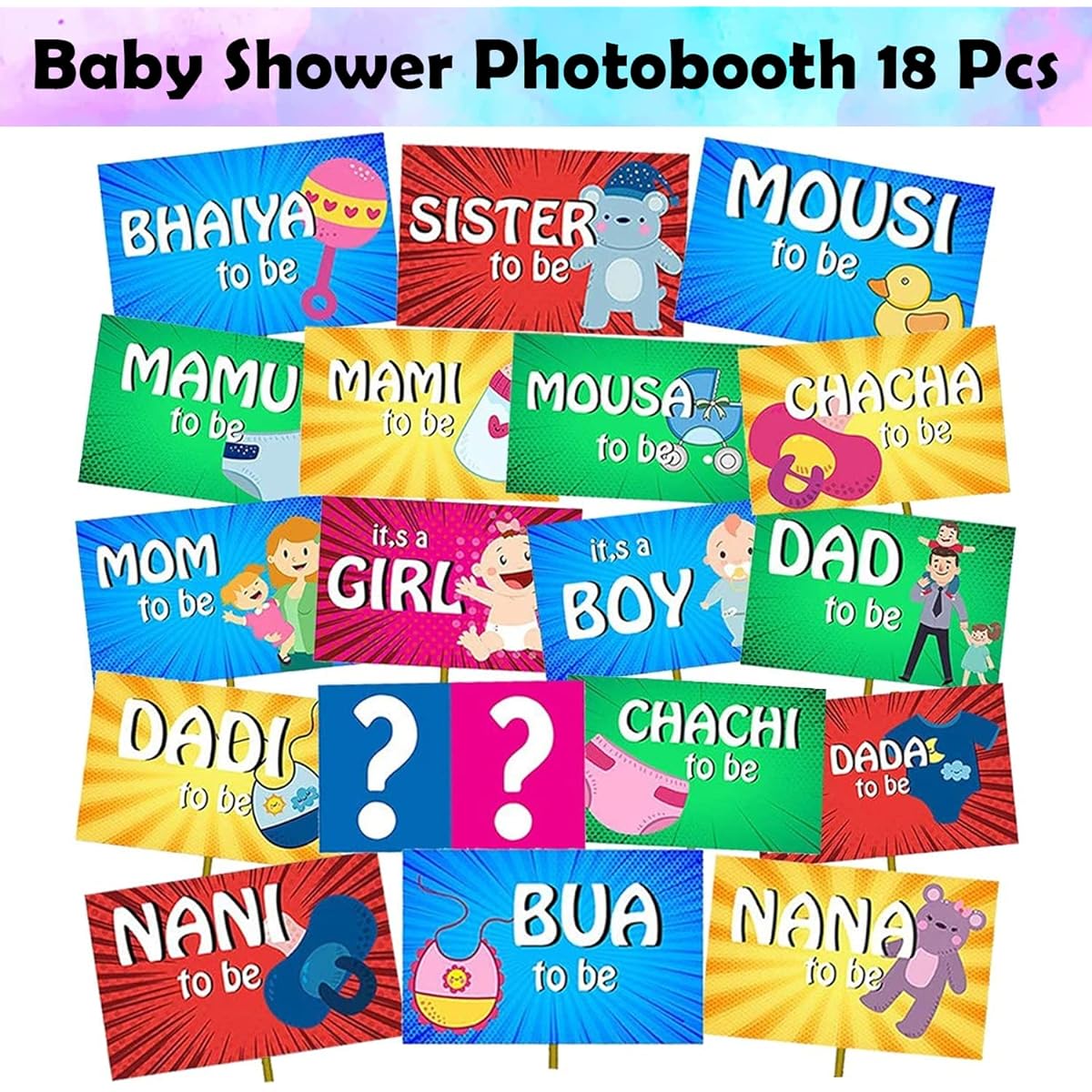 Party Propz Baby Shower Set Photo Booth/Baby Shower Photo Booth/Baby Shower Party Props/Baby Shower Photo Props/Baby Shower Props for Photo Booth, Set of 18