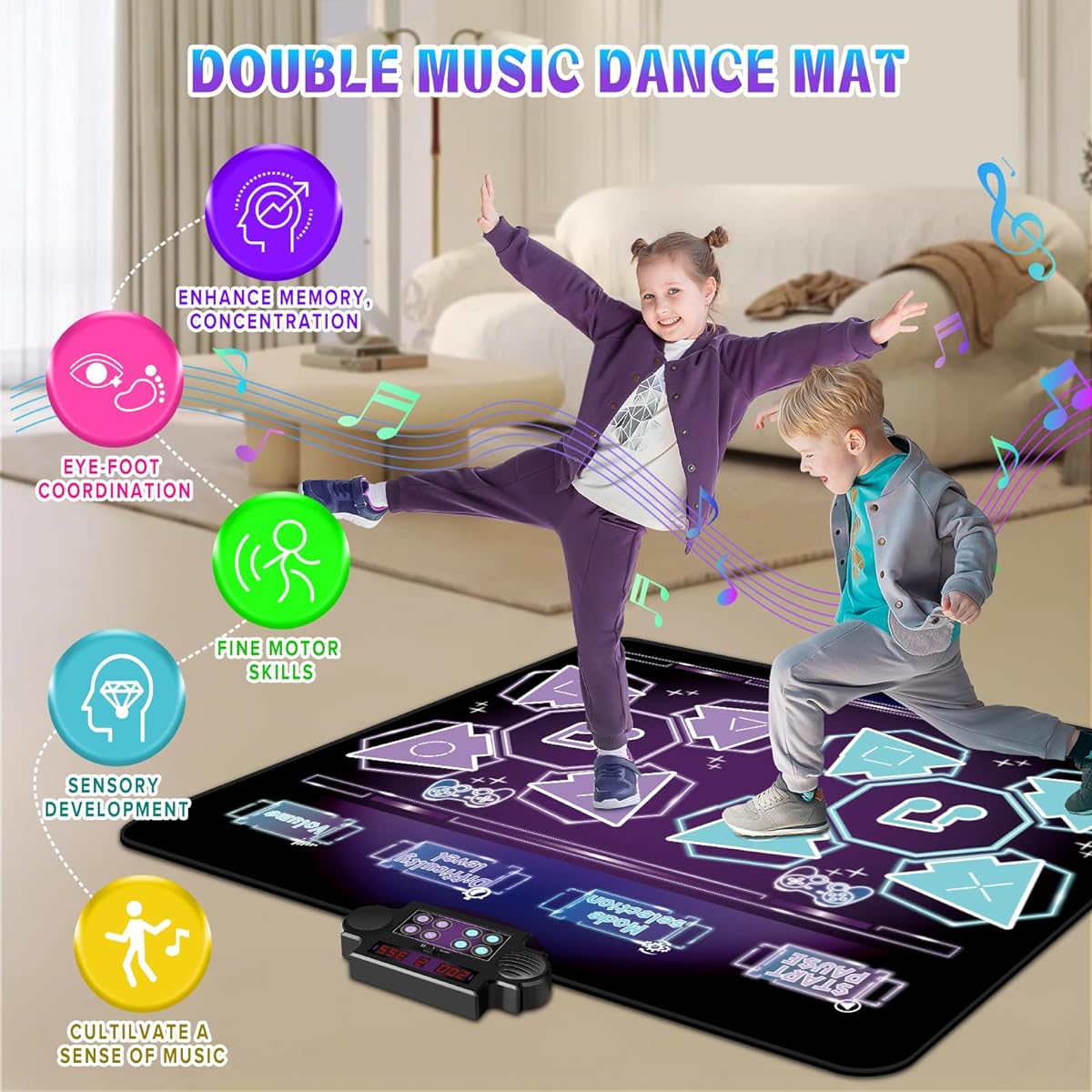 MAVREC TOYS Double Dance Mat, Dance Mat for Kids Ages 4-8, Music Dance Game, Toddler Dance Pad with Single/Double Player Mode, LED Lights, 8 Demo Songs, Challenge Mode, 3 Pack, Great Gift for Boys and Girls