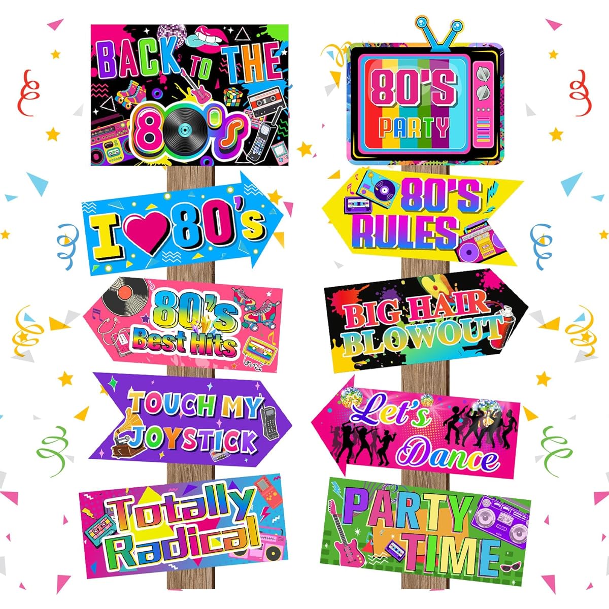 20 Pieces 80s Party Signs, 80s Party Decorations, Retro 1980s Hip Hop Party Signs Neon Throwback Birthday Party 80s Cutouts, 80s Theme Photo Booth Props, Adult Birthday Supplies