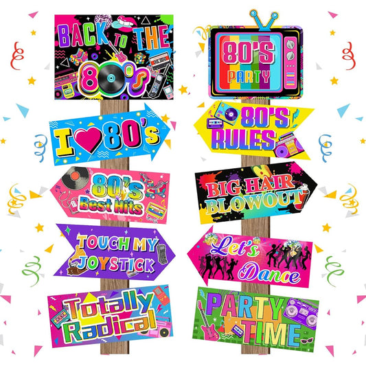 20 Pieces 80s Party Signs, 80s Party Decorations, Retro 1980s Hip Hop Party Signs Neon Throwback Birthday Party 80s Cutouts, 80s Theme Photo Booth Props, Adult Birthday Supplies