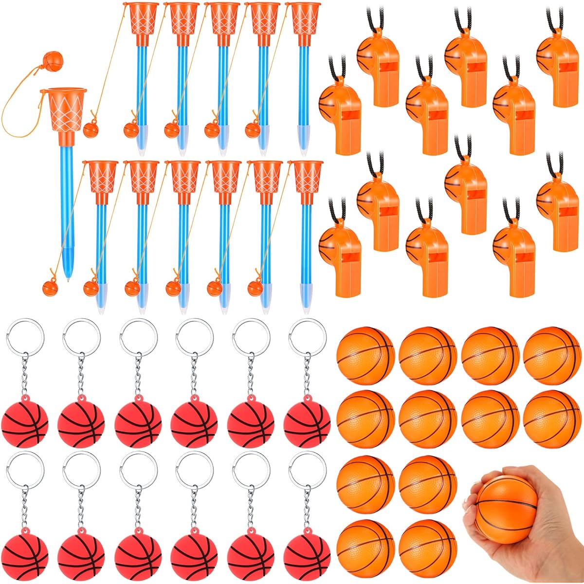 Basketball Hoop Pen Basketball Novelty Pen Set of 48 Mini Basketball Valentine Sports Stress Ball Basketball Keychain Basketball Party Favors Whistle School Carnival Reward Party Bag Gift Filler