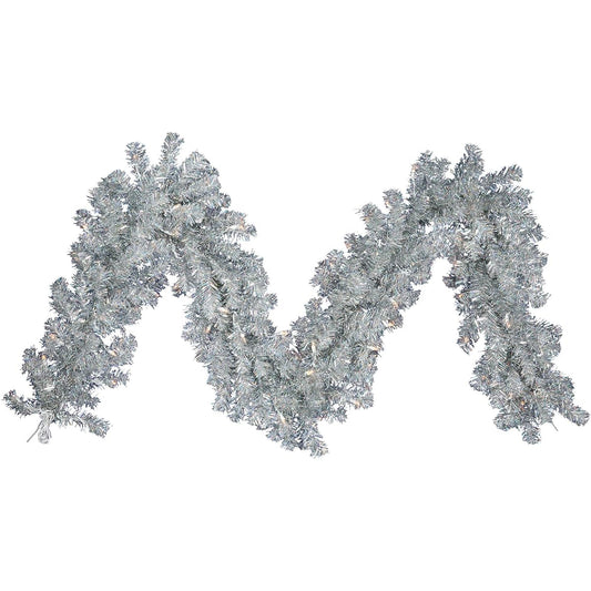 Vickerman B982313 Garland with 220 PVC Tips & 70 Duralite, 9' x 12", Clear/Silver