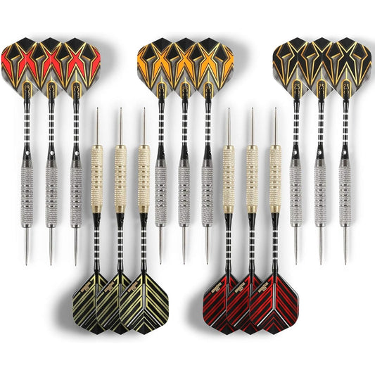 CC-EXQUISITE Premium 12 Darts Steel Tip Dart Set 12 x 20/22g Stell Tip Darts, 24 Extra Flights, 18 Shafts + Dart Tool Rubber O-Ring - Fully Customizable