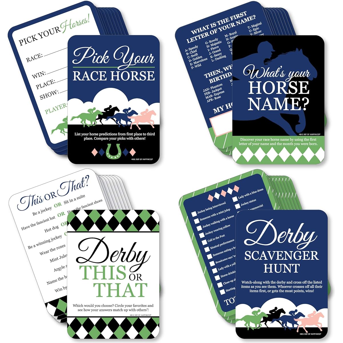 Big Dot of Happiness Kentucky Horse Derby - Horse Racing Party Game - 10 Cards Each - Gamerific Bundle