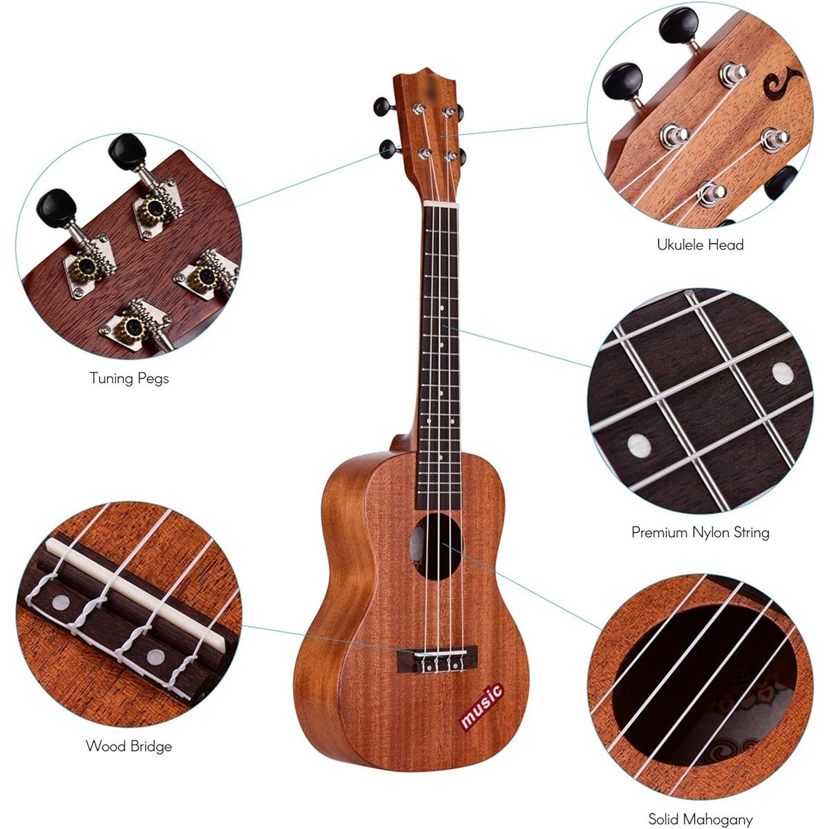 Ukulele 23 inch Concert Ukulele Mahogany Wood Hawaii Guitar Musical Instrument Ukulele,