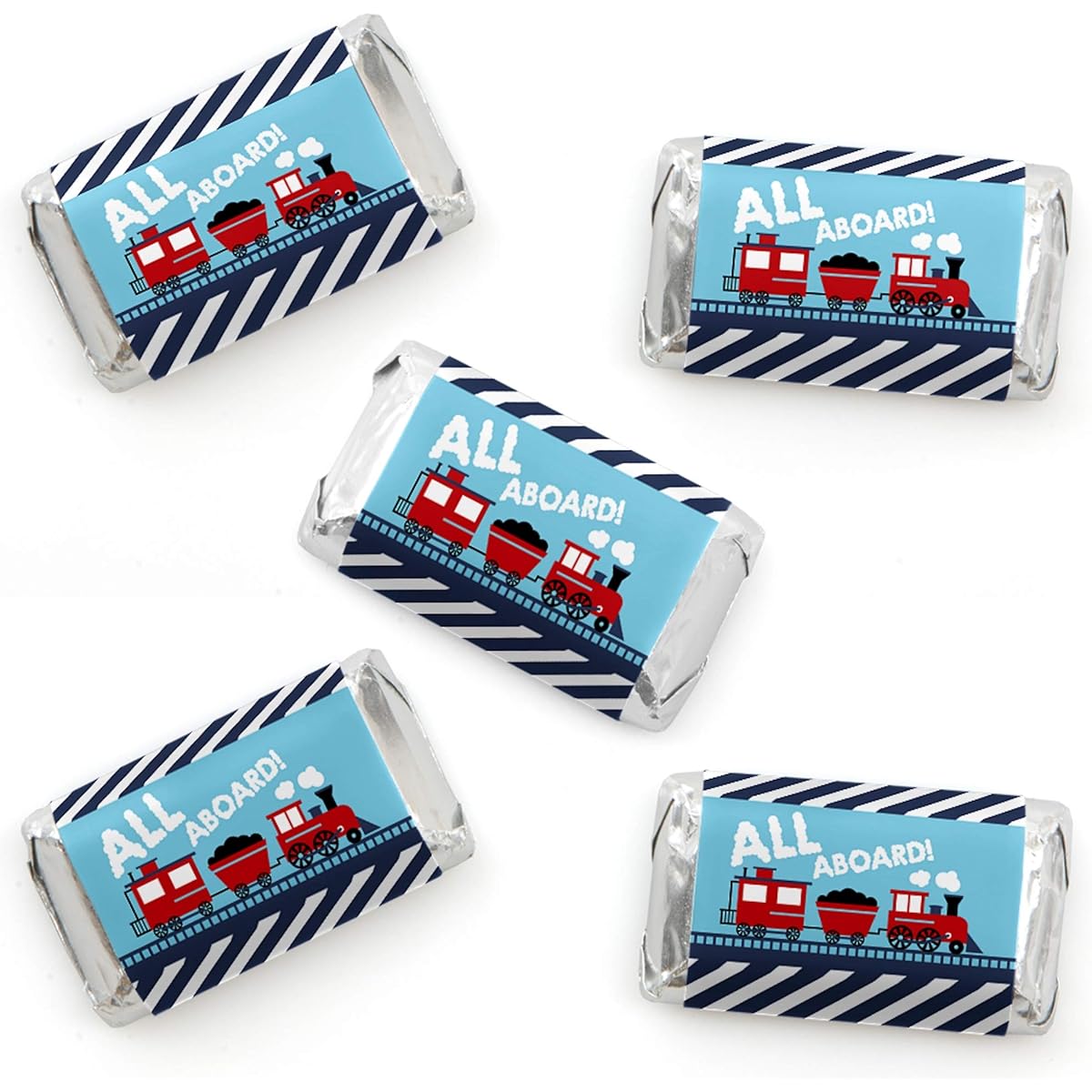 Railway Party Crossing - Mini Candy Bar Wrapper Stickers - Steam Train Birthday Party Baby Shower Small Favors - 40 Count