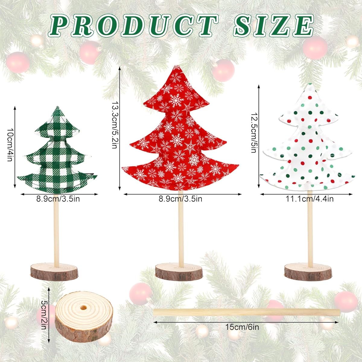 Whaline Christmas Fabric 5 Piece Tall Standing Red Green Christmas Tree Block Set with Plaid, Dots, Snowflakes, Trees, Tabletop Centerpieces, Signs, Tiered Trays, Table Decor