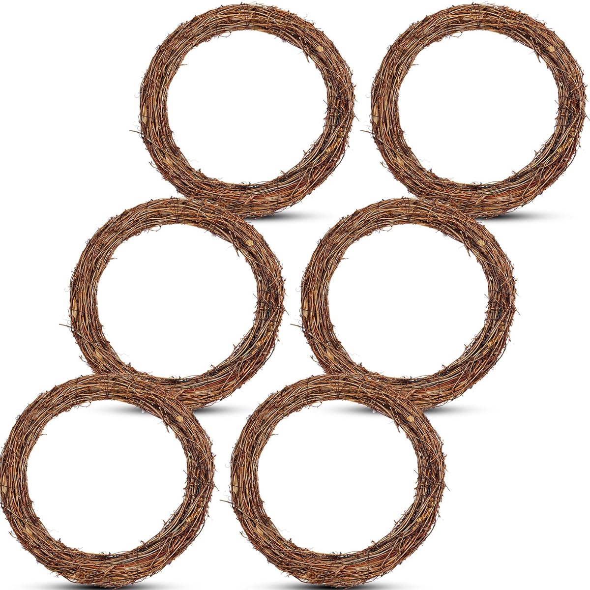 Suzile 6pcs Christmas Grape Leaves Round Bulk Grape Wreath for Crafts, Grape Vine Wreath Base Wreath Frame Ring Sticks Twigs Wreath Rings DIY Craft Front Door Decorations (18 inch)