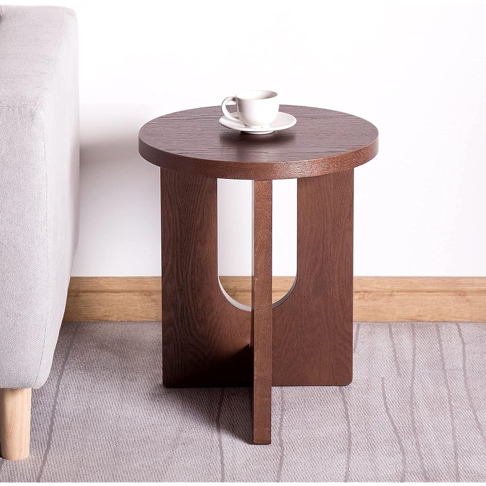 VaLaVie Side Table, Round Desk, Simple Wooden Round Table, Bedside Table, Width 30 x Depth 30 x Height 42 cm, Dark Brown